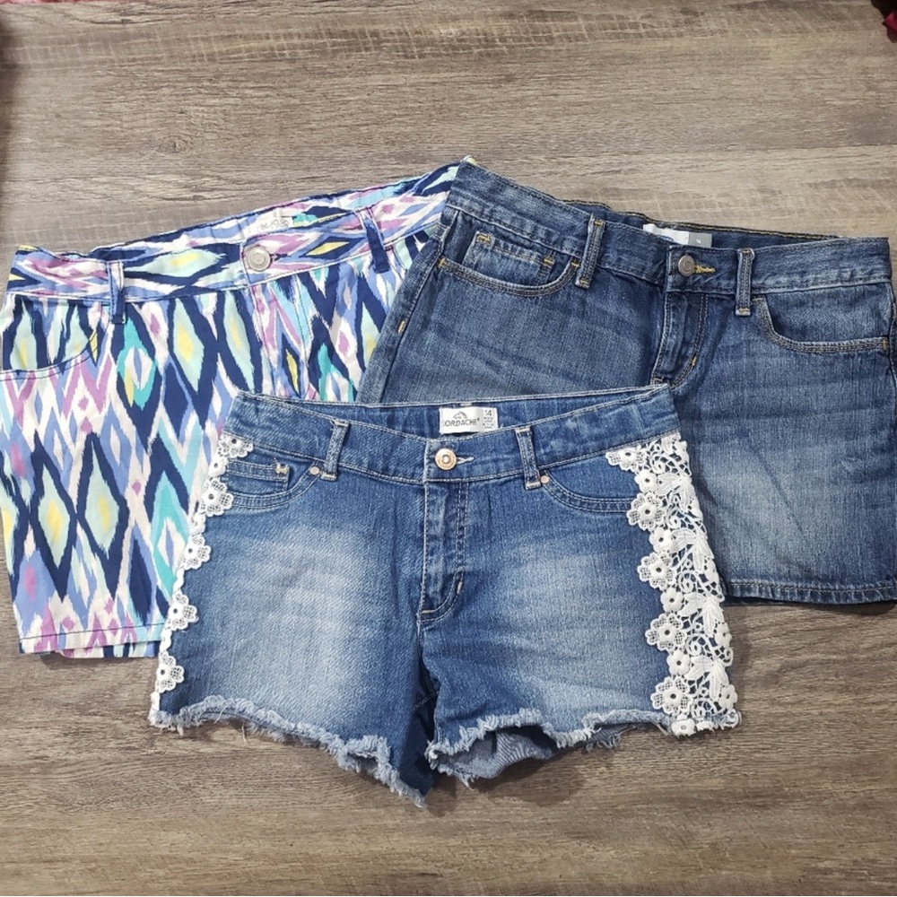(0021) Girls: 14 Mixed Brand 3pc Denim Shorts- X6